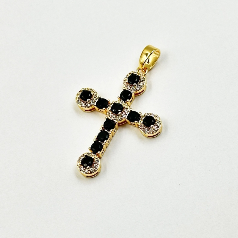 Подвеска Крестик с фианитами цвет золото 20*26мм